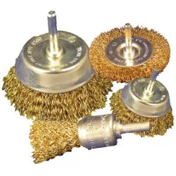 19mm Spindle Mounted Crimp End Brush - Brass Dipped Steel