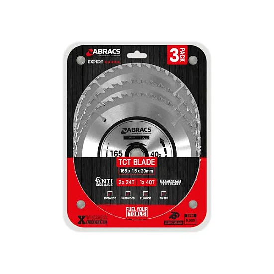 165 x 20 x 24T & 1x40T TCT Blade For Wood [Pack of 3]