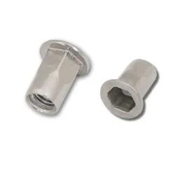 M4 x 12 (0.5-2.0) Stainless Steel 316-A4 Flat Head Part Hexagon Body Open Rivet Nuts (Pack of 1,500)