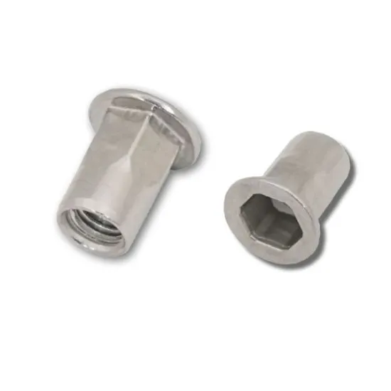M4 x 12 (0.5-2.0) Stainless Steel 316-A4 Flat Head Part Hexagon Body Open Rivet Nuts (Pack of 1,500)