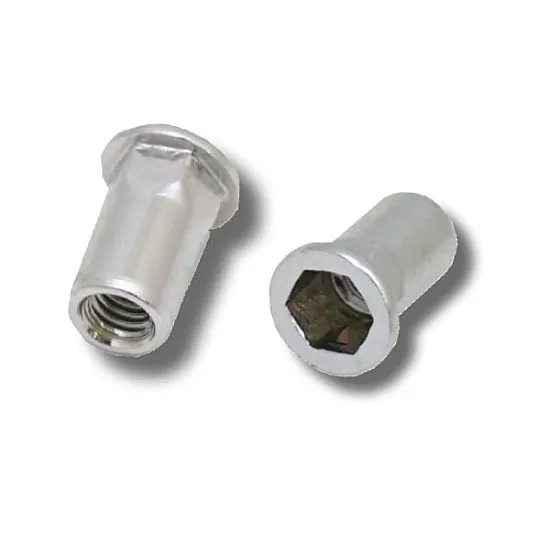 M6 x 1.5. (0.5-3.0) Steel Flat Head Part Hexagon Body Open Rivet Nuts (Pack of 500)