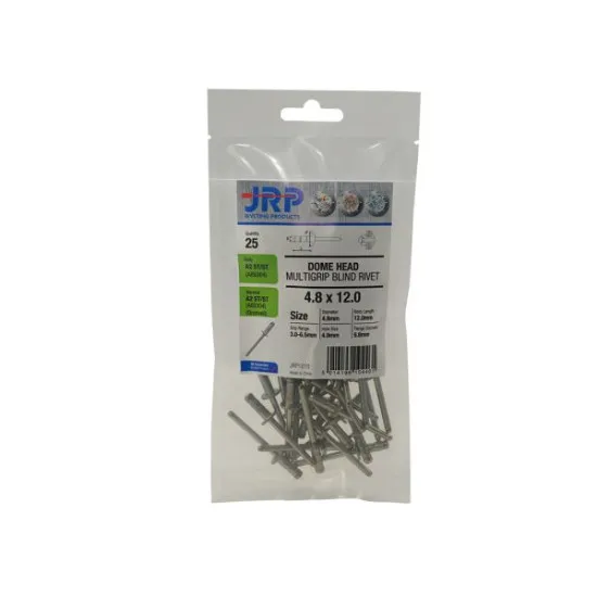 4.8 x 15 Stainless Steel 304-A2 Dome Head Multigrip Rivets (5x Pack of 25) [Bagged]