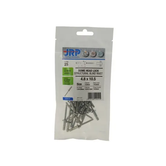 4.8 x 10.5 Stainless Steel 304-A2 Dome Head JRP-LOCK Structural Rivets (5x Pack of 25) [Bagged]